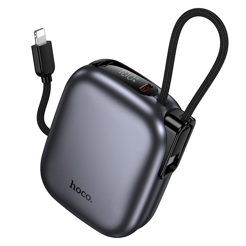 HOCO PD20W MINI POWER BANK WITH BUILT-IN TYPE-C & IP WIRES 10000MAH (BLACK) Q49