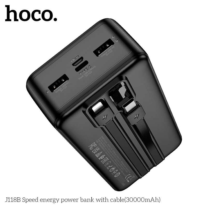 HOCO 4 FAST CHARGING LARGE CAPACITY POWER BANK WITH BUILT-IN CABLES (30000mah) J118B