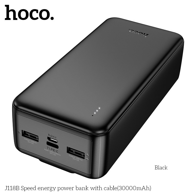 HOCO 4 FAST CHARGING LARGE CAPACITY POWER BANK WITH BUILT-IN CABLES (30000mah) J118B