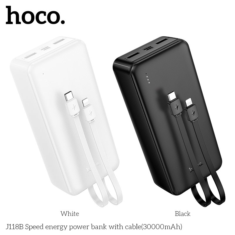 HOCO 4 FAST CHARGING LARGE CAPACITY POWER BANK WITH BUILT-IN CABLES (30000mah) J118B