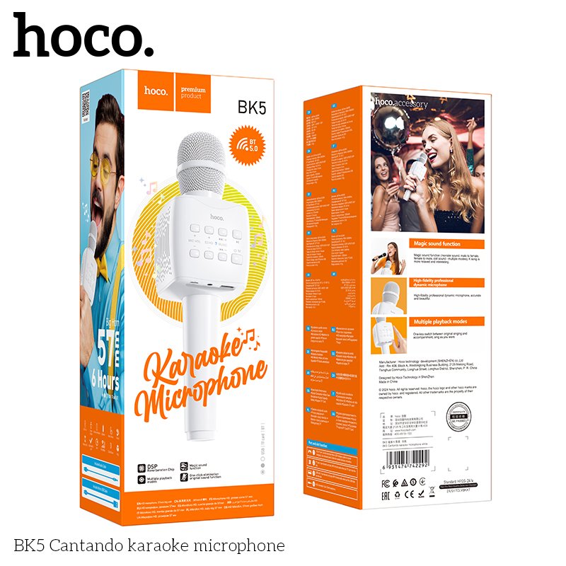 HOCO CANTANDO KARAOKE MICROPHONE WHITE BK5