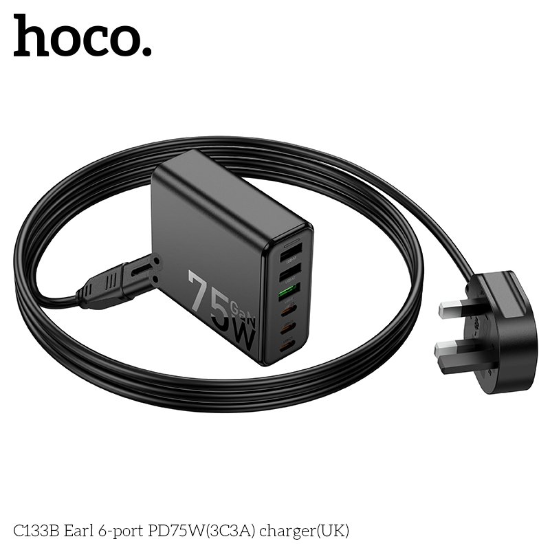 HOCO HIGH POWER 75W SIX-PORT CHARGER USB-A X 3+ USB-C X 3 C133B
