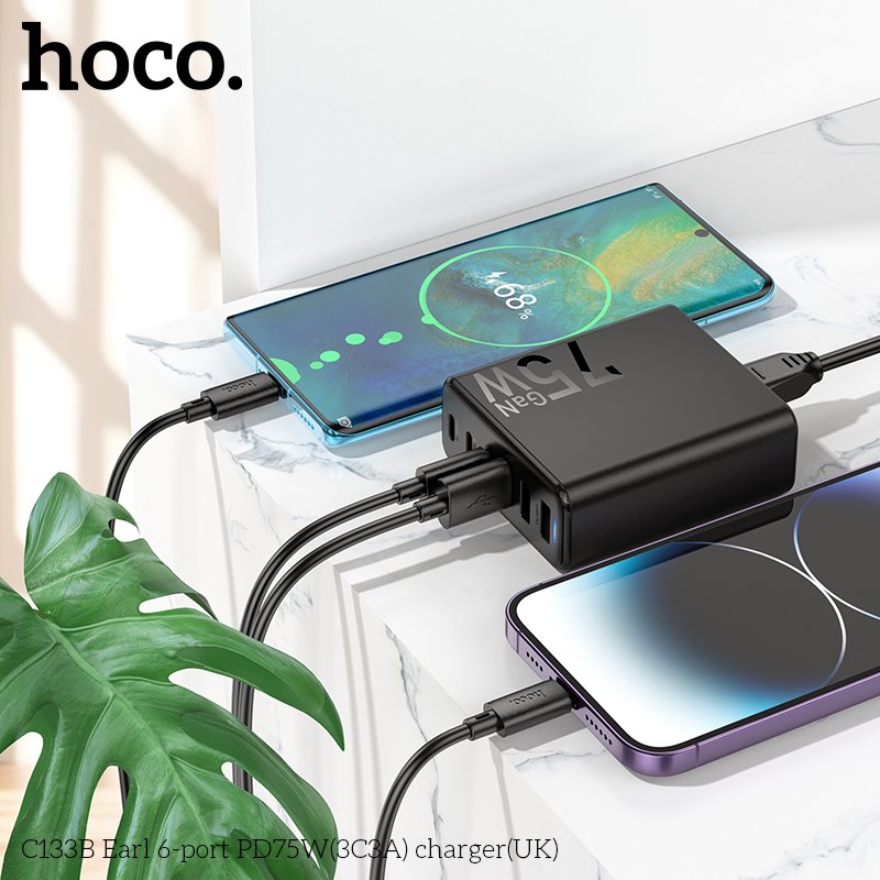 HOCO HIGH POWER 75W SIX-PORT CHARGER USB-A X 3+ USB-C X 3 C133B