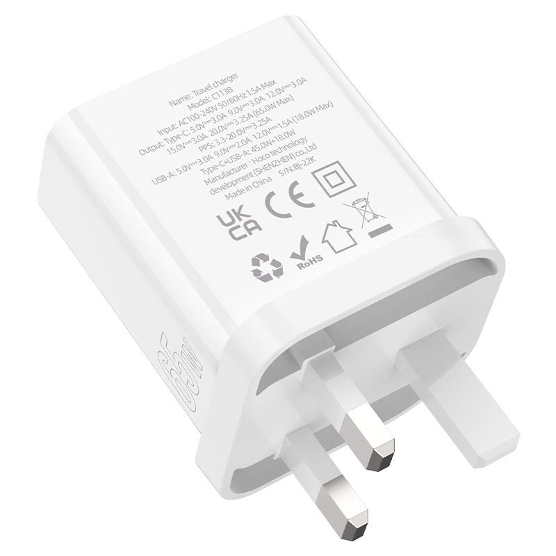 HOCO HIGH POWER DUAL PORT(1A1C) FAST CHARGER PD65W C113B