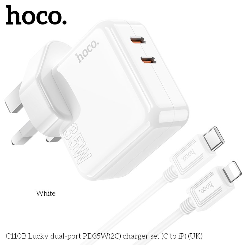 HOCO HIGH POWER DUAL PORT(2C) FAST CHARGER SET(C TO IP) PD35W C110B