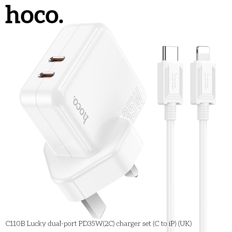 HOCO HIGH POWER DUAL PORT(2C) FAST CHARGER SET(C TO IP) PD35W C110B