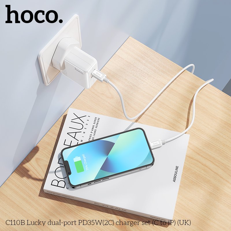 HOCO HIGH POWER DUAL PORT(2C) FAST CHARGER SET(C TO IP) PD35W C110B