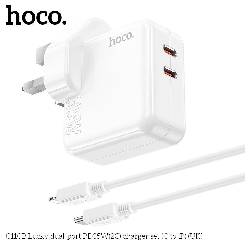 HOCO HIGH POWER DUAL PORT(2C) FAST CHARGER SET(C TO IP) PD35W C110B
