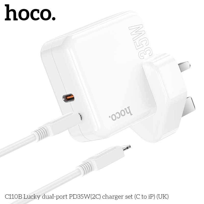 HOCO HIGH POWER DUAL PORT(2C) FAST CHARGER SET(C TO IP) PD35W C110B