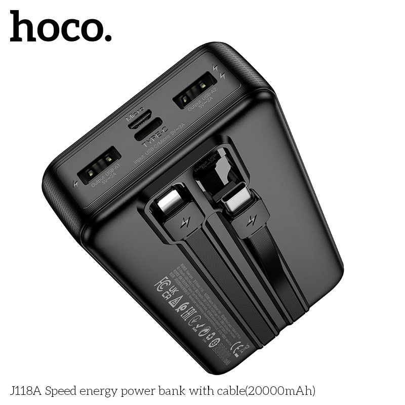 HOCO LARGE CAPACITY POWER BANK WITH BUILT-IN CABLES (20000mah) J118A