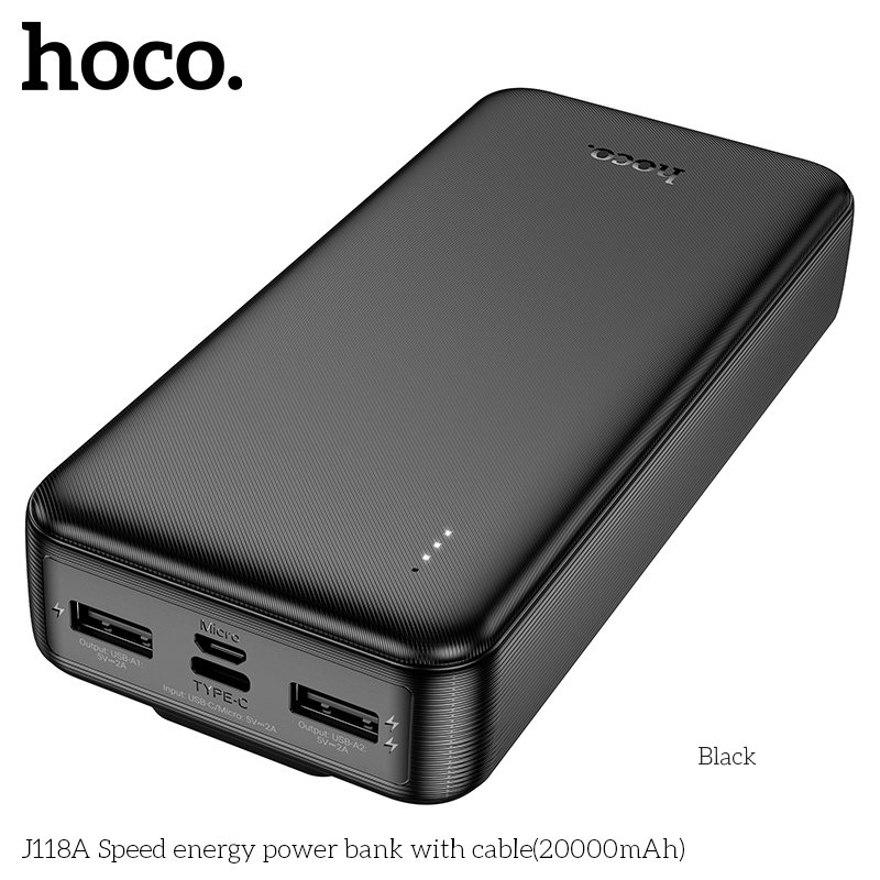 HOCO LARGE CAPACITY POWER BANK WITH BUILT-IN CABLES (20000mah) J118A
