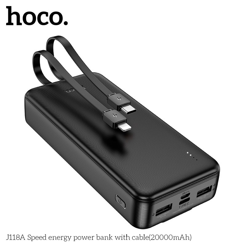 HOCO LARGE CAPACITY POWER BANK WITH BUILT-IN CABLES (20000mah) J118A