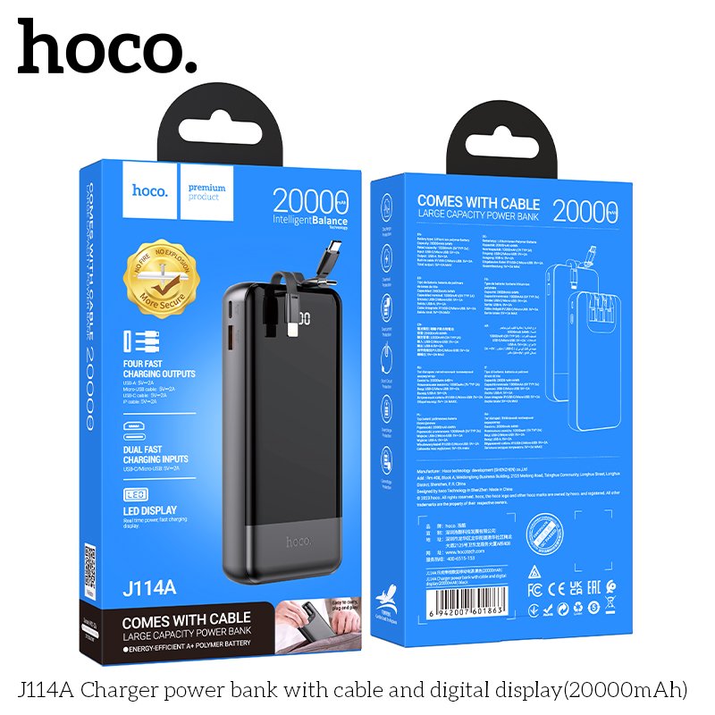 HOCO LARGE CAPACITY POWER BANK WITH CABLES (20000mah) J114A