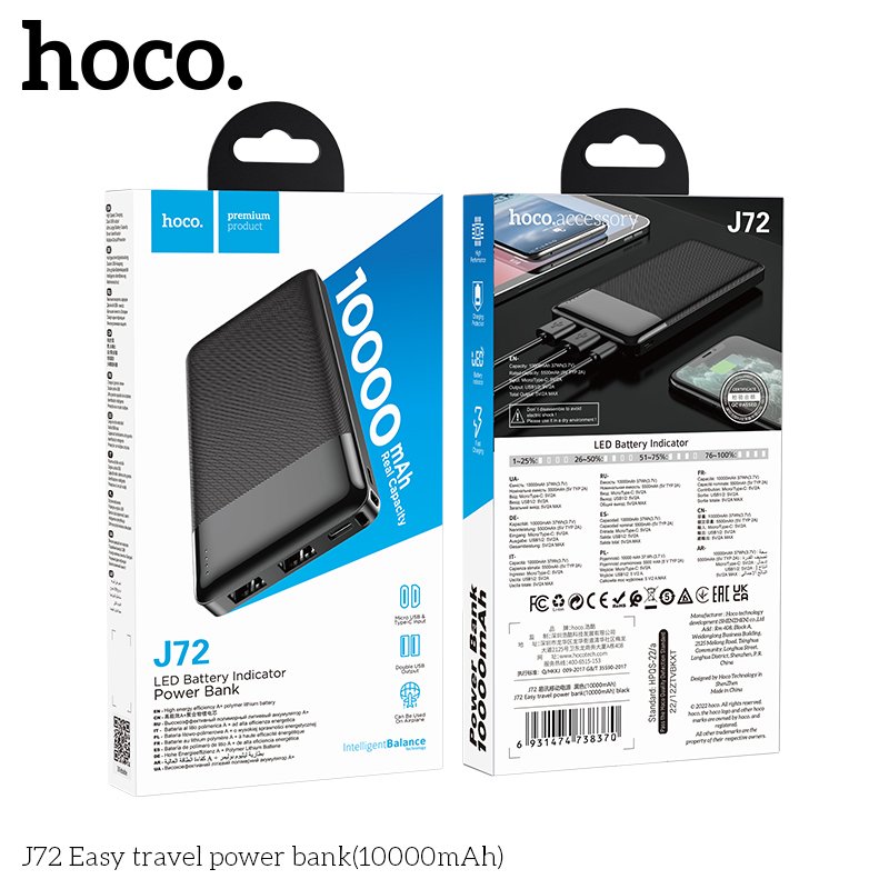 HOCO LED BATTERY INDICATOR POWER BANK(10000mAh) J72