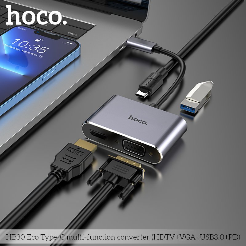 HOCO MULTIFUNCTIONAL ADAPTER TYPE-C TO(HDTV+VGA+US83.0+PD) HB30