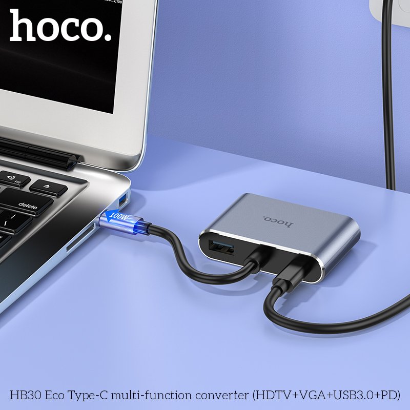 HOCO MULTIFUNCTIONAL ADAPTER TYPE-C TO(HDTV+VGA+US83.0+PD) HB30