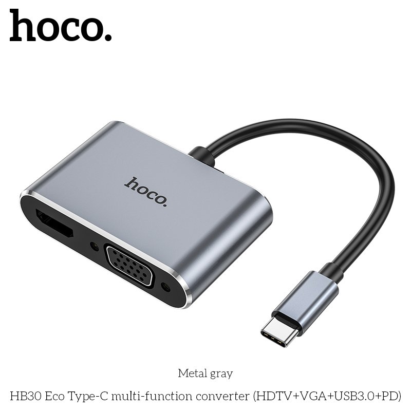HOCO MULTIFUNCTIONAL ADAPTER TYPE-C TO(HDTV+VGA+US83.0+PD) HB30