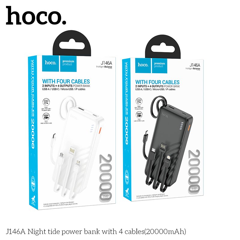 HOCO NIGHT TIDE WITH 4 CABLES POWER BANK (20000mah) J146A