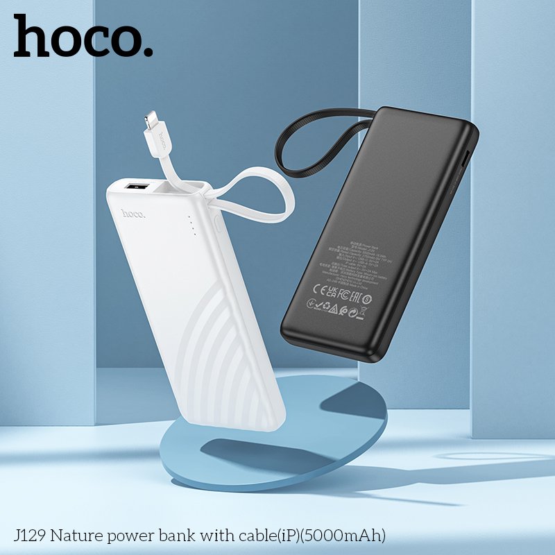 HOCO PALM SIZE POWER BANK WITH IPHONE CABLE (5000mah) J129