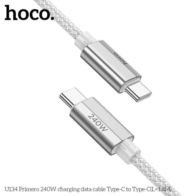 HOCO PRIMERO FAST CHARGING BRAIDED TYPE-C TO TYPE-C CHARGING DATA CABLE 240W 1.8M U134