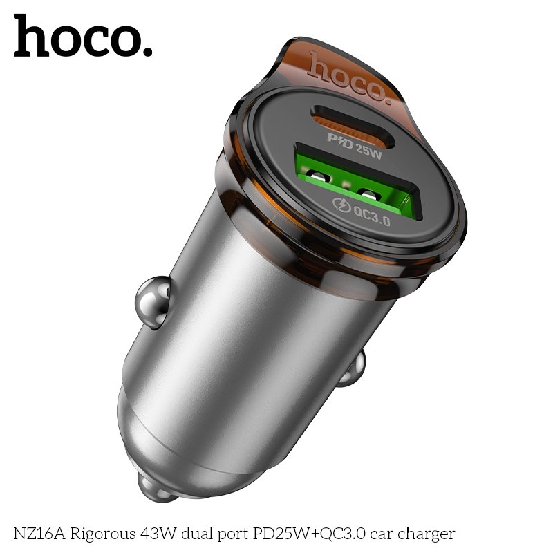 HOCO RIGOROUS 43W DUAL PORT MINI SIZE HIGH POWER CAR CHARGER NZ16A