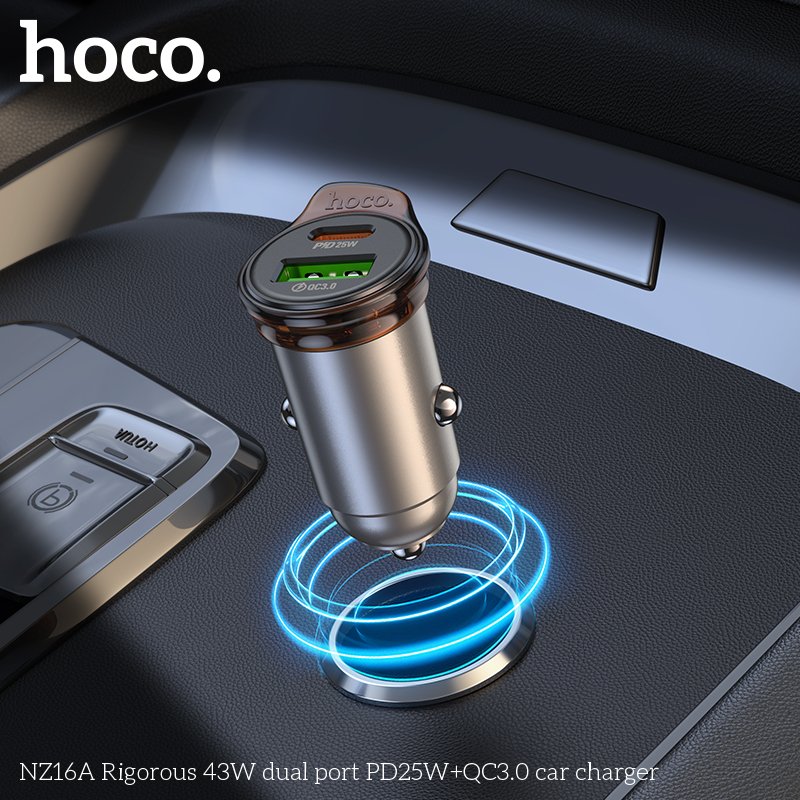 HOCO RIGOROUS 43W DUAL PORT MINI SIZE HIGH POWER CAR CHARGER NZ16A