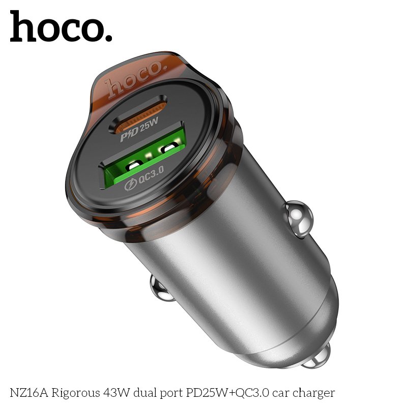HOCO RIGOROUS 43W DUAL PORT MINI SIZE HIGH POWER CAR CHARGER NZ16A
