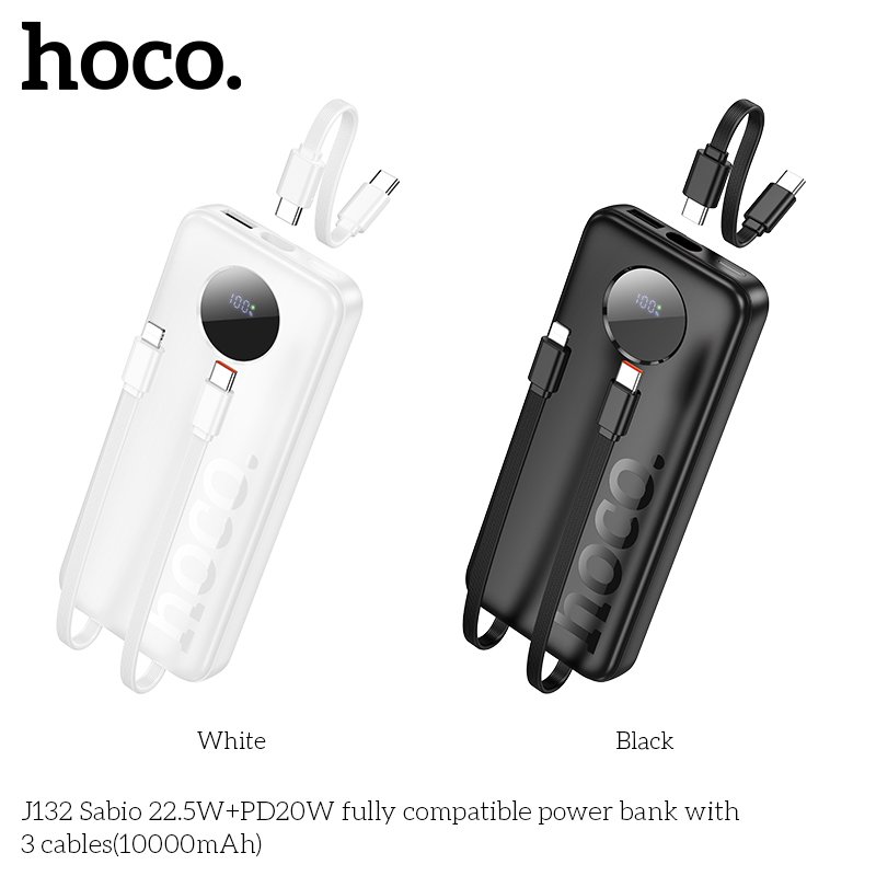 HOCO SABIO 22.5+PD20W POWER BANK WITH BUILT-IN 3 CABLES (10000mah) J132