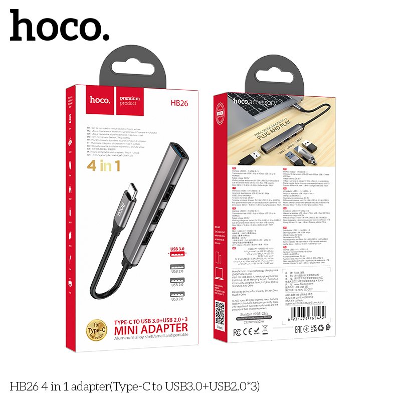 HOCO TYPE C TO USB 3.0+USB 2.0*3 MINI ADAPTER HB26