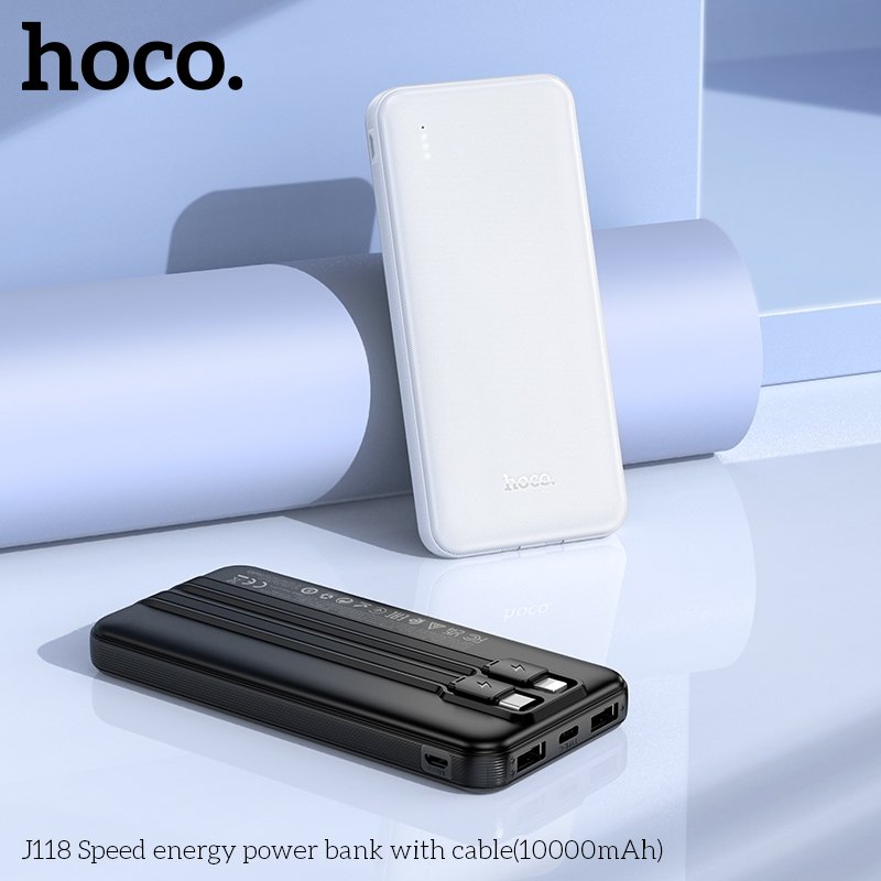 HOCO ULTRA THIN POWER BANK WITH BUILT-IN CABLES (10000mah) J118
