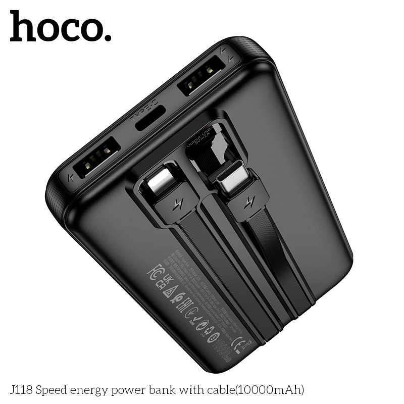 HOCO ULTRA THIN POWER BANK WITH BUILT-IN CABLES (10000mah) J118