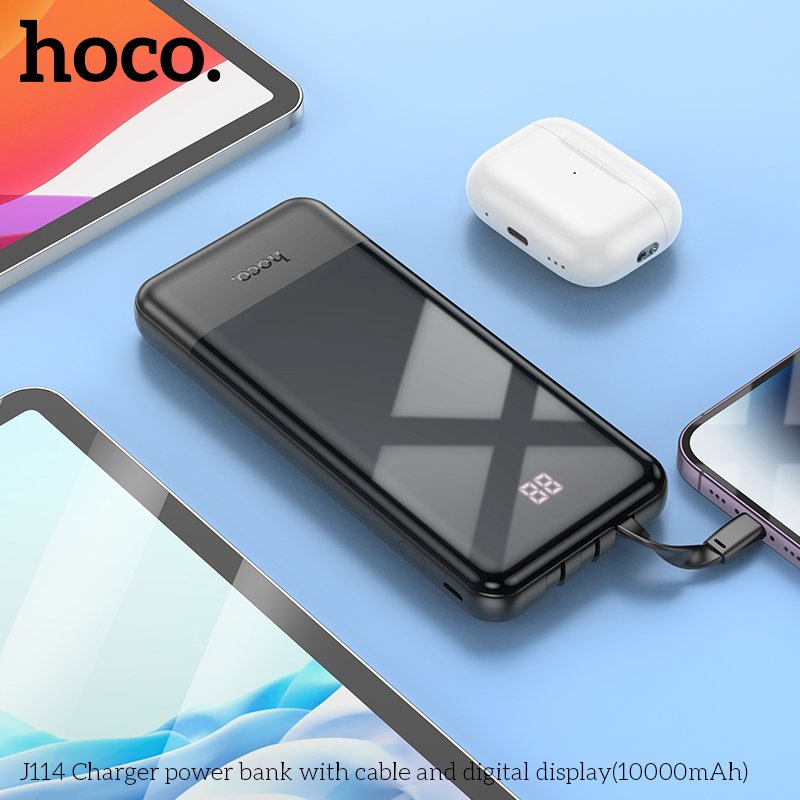 HOCO ULTRA THIN POWER BANK WITH CABLES AND DIGITAL DISPLAY (10000MAH) J114