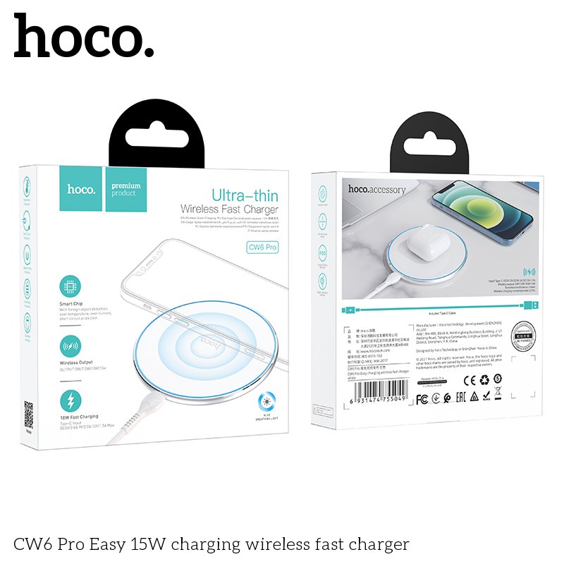 HOCO ULTRA-THIN WIRELESS FAST CHARGER PAD 15W CW6 PRO