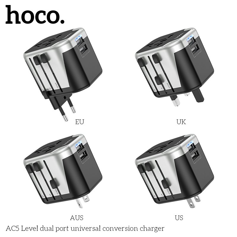HOCO UNIVERSAL TRAVEL ADAPTER 2USB + 1 SOCKET CONVERSION CHARGER 12W AC5