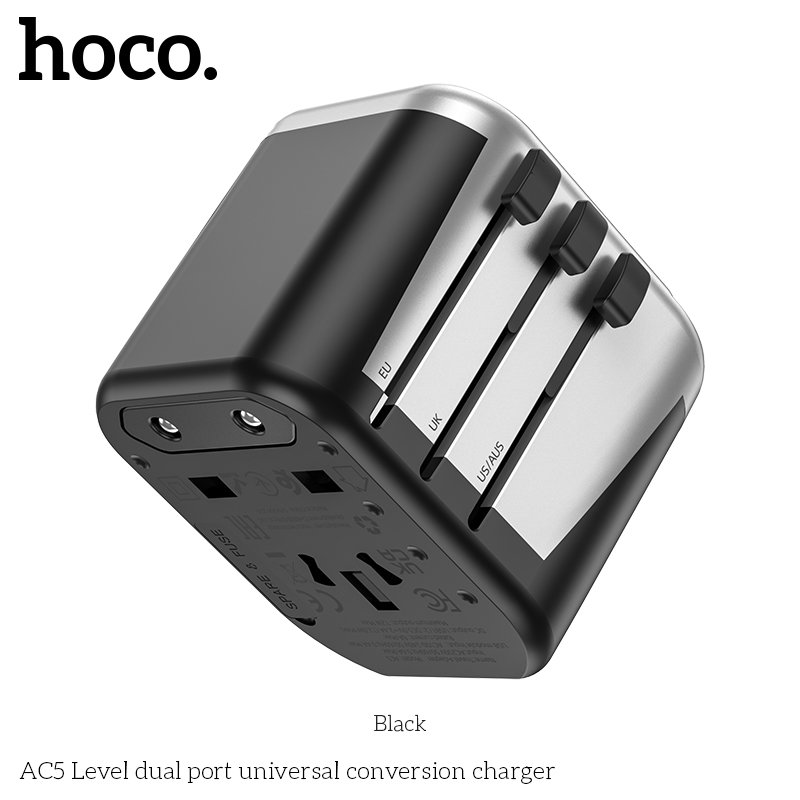 HOCO UNIVERSAL TRAVEL ADAPTER 2USB + 1 SOCKET CONVERSION CHARGER 12W AC5