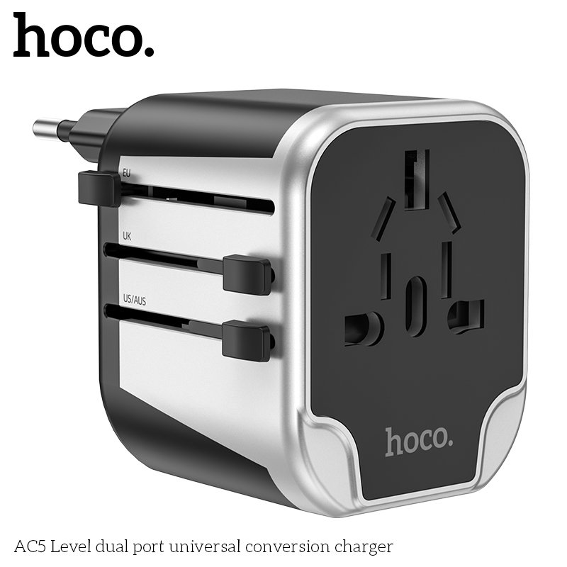 HOCO UNIVERSAL TRAVEL ADAPTER 2USB + 1 SOCKET CONVERSION CHARGER 12W AC5