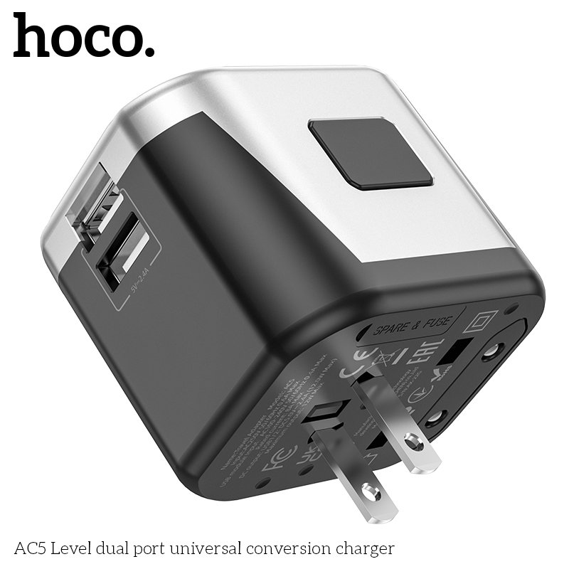 HOCO UNIVERSAL TRAVEL ADAPTER 2USB + 1 SOCKET CONVERSION CHARGER 12W AC5