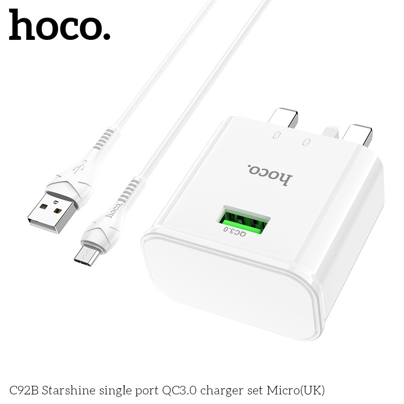 HOCO USB SINGLE PORT QUICK CHARGER SET MICRO 18W C92B