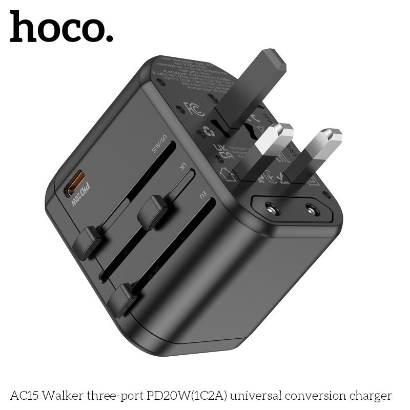 HOCO WORLDWIDE TRAVEL ADAPTER PD20W+QC3.0 UNIVERSAL CONVERSION CHARGER AC15