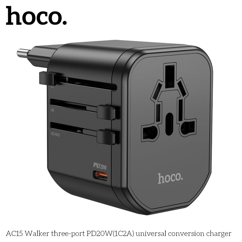 HOCO WORLDWIDE TRAVEL ADAPTER PD20W+QC3.0 UNIVERSAL CONVERSION CHARGER AC15