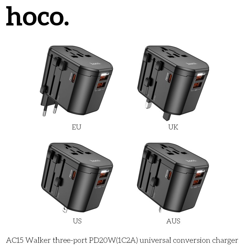 HOCO WORLDWIDE TRAVEL ADAPTER PD20W+QC3.0 UNIVERSAL CONVERSION CHARGER AC15